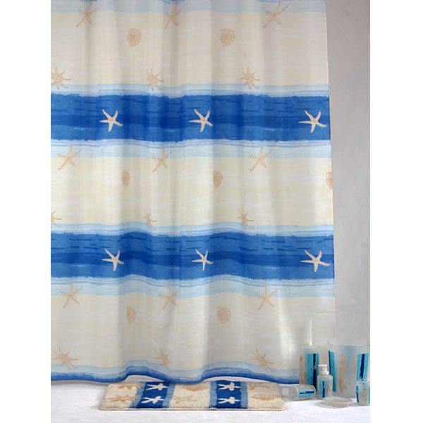 138-01682.jpg GUOCHI SHOWER CURTAIN BLUE SHELL - Image 1