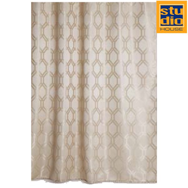 138-02787E.jpg GUOCHI SHOWER CURTAIN GEO BEIGE - Image 1