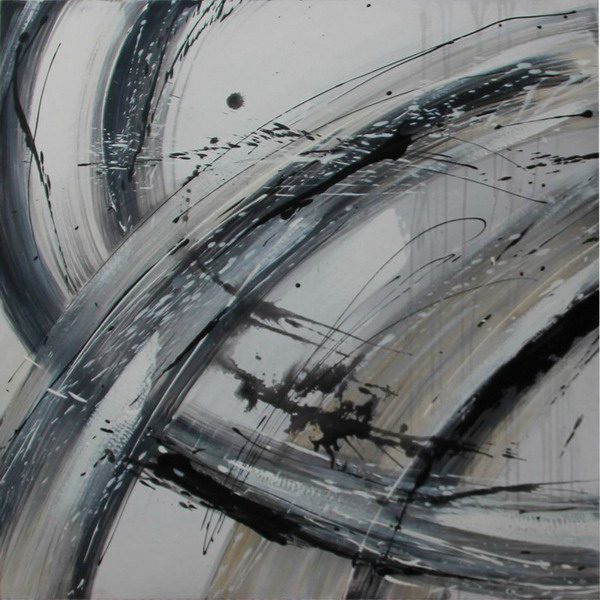 195-02985.jpg VELOUR PAINTING 80X80 BLACK WHITE - Image 1