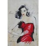VELOUR PAINTING 60X90 LADY IN RED