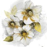 VELOUR PAINTING 80X80 FLOWERS GOLD