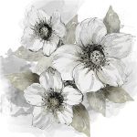 VELOUR PAINTING 80X80 FLOWERS GREY